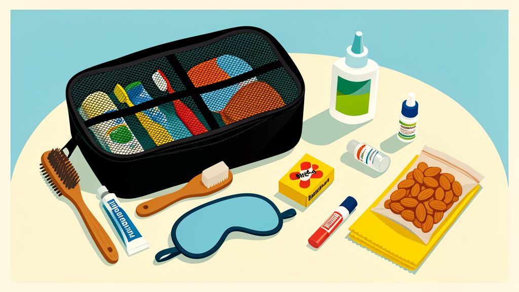 Hockney-style illustration of our travel health kit
